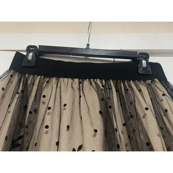 Metro Wear Skirt Black Mesh Floral Overlay Tan Lining Sz PS Elastic Waist 28 - Picture 9 of 14